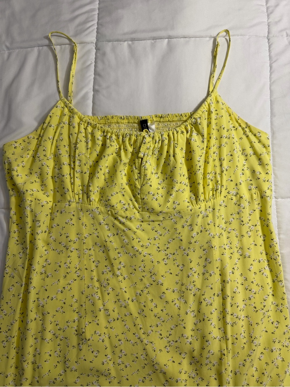 Divided Yellow Floral Slip Maxi Dress with Side Slit - Picture 3 of 4